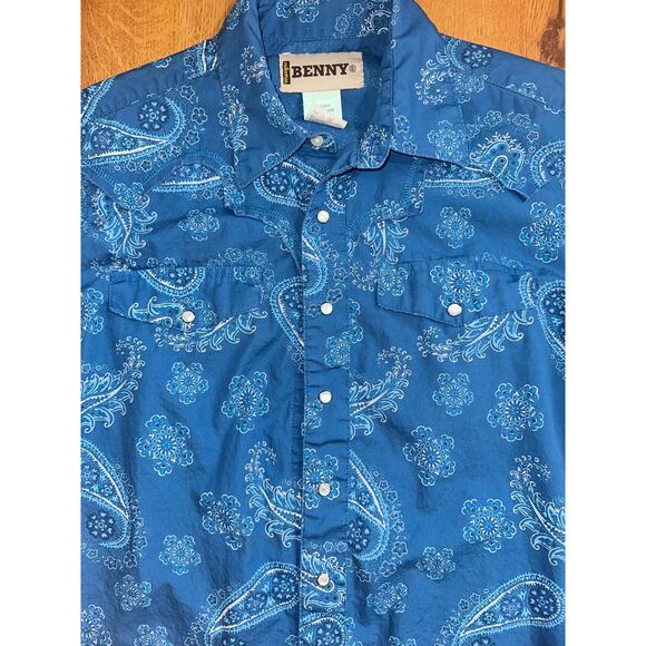 Vintage Benny by Wrangler Pearl Snap Blue Button Up, Size Small - Picture 3 of 8